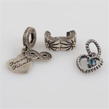 Pandora Sterling Silver Charms, 3 Pieces