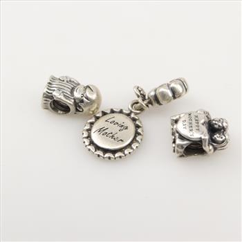 Pandora Sterling Silver Charms, 3 Pieces