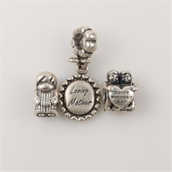 Pandora Sterling Silver Charms, 3 Pieces