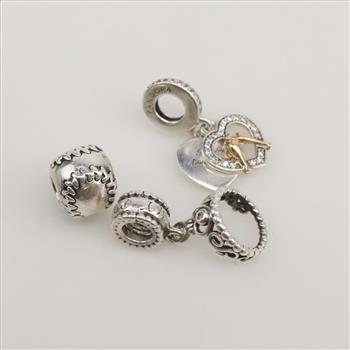 Pandora Sterling Silver Charms, 3 Pieces