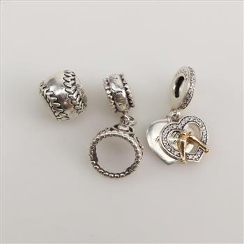 Pandora Sterling Silver Charms, 3 Pieces