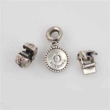 Pandora Sterling Silver Charms, 3 Pieces