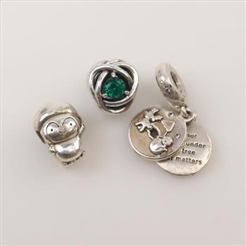 Pandora Sterling Silver Charms, 3 Pieces