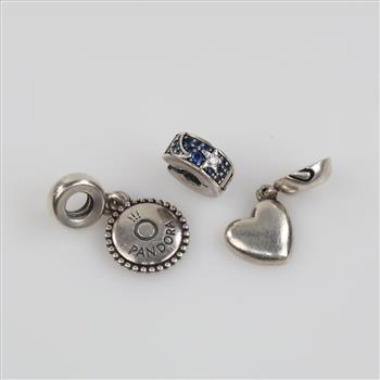 Pandora Sterling Silver Charms, 3 Pieces