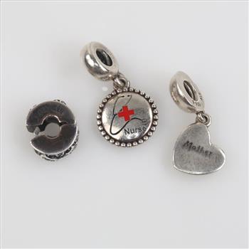 Pandora Sterling Silver Charms, 3 Pieces