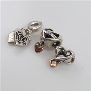 Pandora Sterling Silver Charms, 3 Pieces