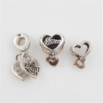 Pandora Sterling Silver Charms, 3 Pieces
