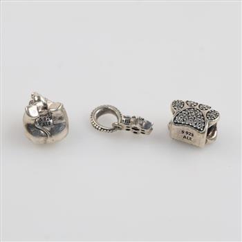 Pandora Sterling Silver Charms, 3 Pieces