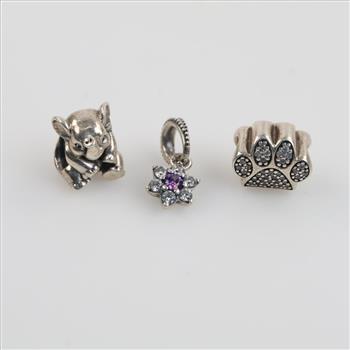 Pandora Sterling Silver Charms, 3 Pieces