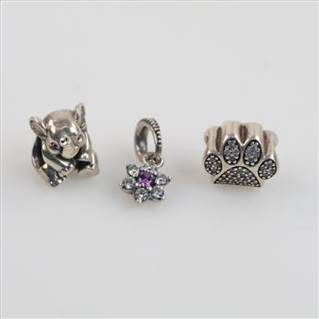 Pandora Sterling Silver Charms, 3 Pieces