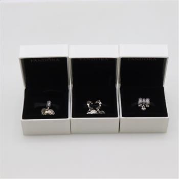 Pandora Sterling Silver Charms, 3 Pieces