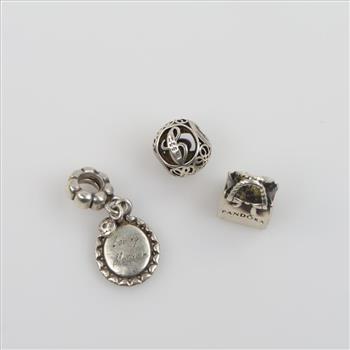 Pandora Sterling Silver Charms, 3 Pieces
