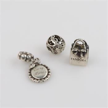 Pandora Sterling Silver Charms, 3 Pieces