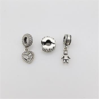 Pandora Sterling Silver Charms, 3 Pieces