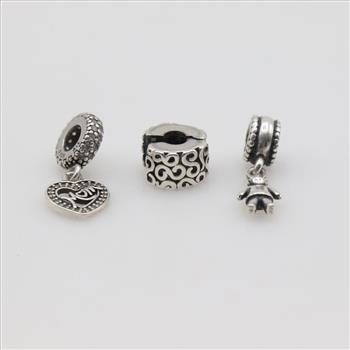 Pandora Sterling Silver Charms, 3 Pieces