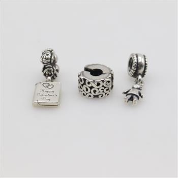 Pandora Sterling Silver Charms, 3 Pieces