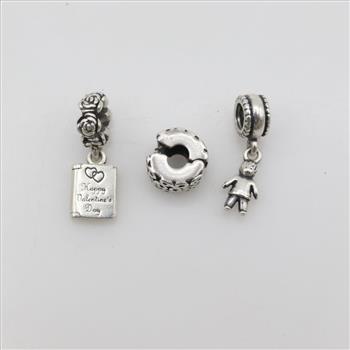 Pandora Sterling Silver Charms, 3 Pieces