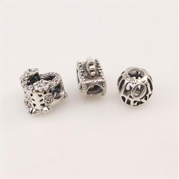 Pandora Sterling Silver Charms, 3 Pieces