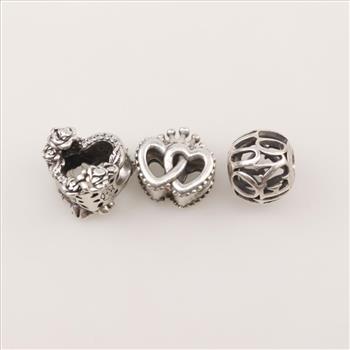 Pandora Sterling Silver Charms, 3 Pieces