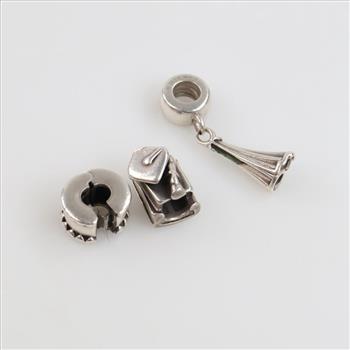 Pandora Sterling Silver Charms, 3 Pieces