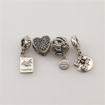 Pandora Sterling Silver Charms, 4 Pieces