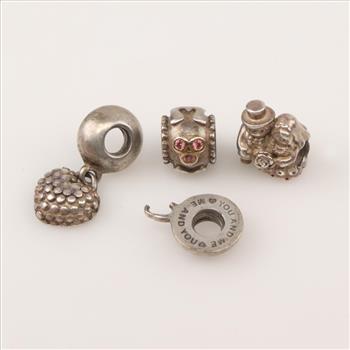 Pandora Sterling Silver Charms, 4 Pieces