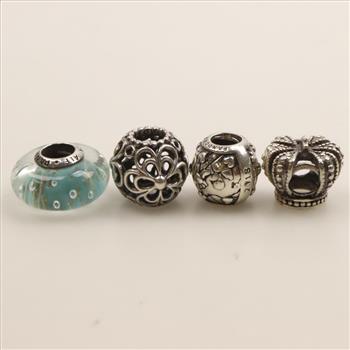 Pandora Sterling Silver Charms, 4 Pieces