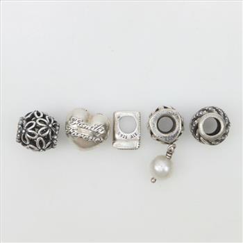 Pandora Sterling Silver Charms, 5 Pieces