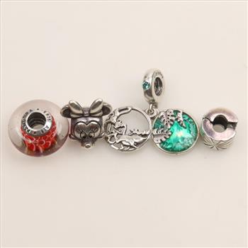 Pandora Sterling Silver Charms Includes Disney, 4 Pieces