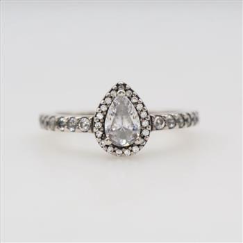 Pandora Sterling Silver Clear Stone Classic Teardrop Halo Ring