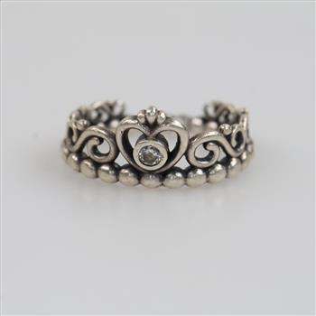 Pandora Sterling Silver Clear Stone Princess Tiara Crown Ring
