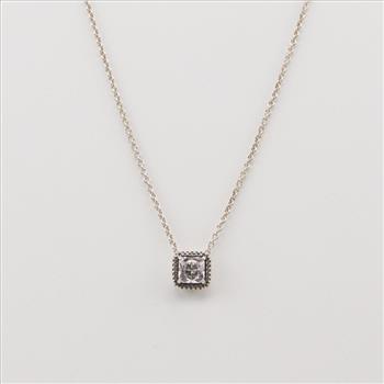 Pandora Sterling Silver Clear Stone Square Sparkle Halo Necklace