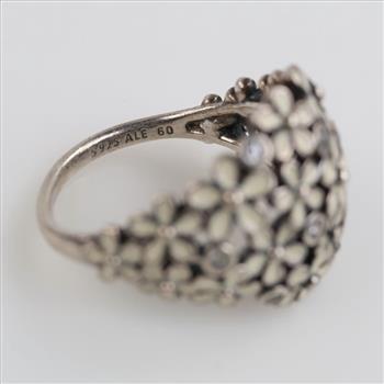 Pandora Sterling Silver Clear Stone White Enamel Daisy Flower Ring