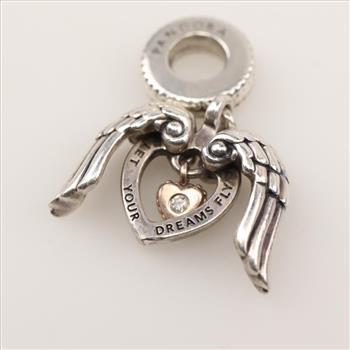 Pandora Sterling Silver Club 2021 Angel Wings And Heart Dangle Charm