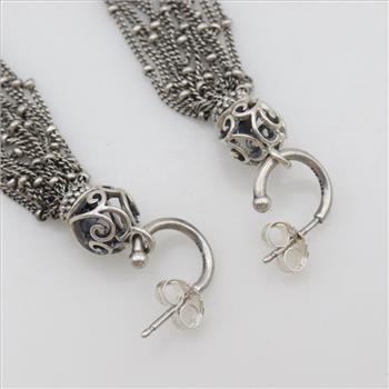 Pandora Sterling Silver Dangle Heart Scroll Chandelier Earrings