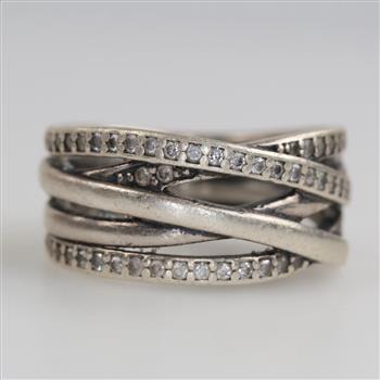 Pandora Sterling Silver Entwined Clear Stone Ring