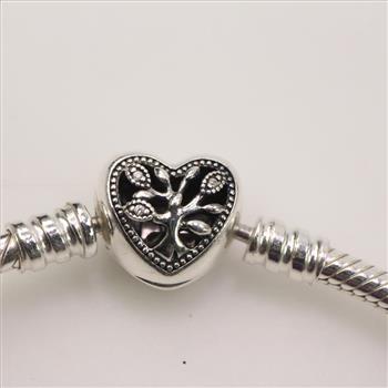 Pandora Sterling Silver Family Tree Heart Clasp Bracelet