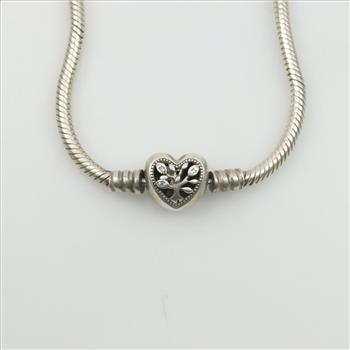 Pandora Sterling Silver Family Tree Heart Clasp Bracelet With Charm, 2 Pieces