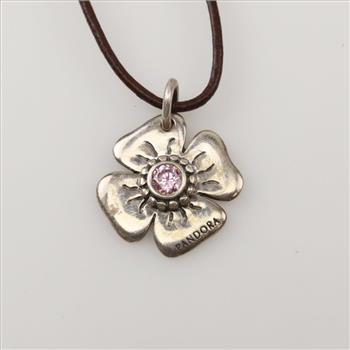 Pandora Sterling Silver Flower Pink Stone Bracelet