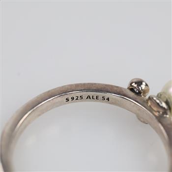 Pandora Sterling Silver Freshwater Cultured Pearl Clear Stone Accent Ring