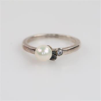 Pandora Sterling Silver Freshwater Cultured Pearl Clear Stone Accent Ring