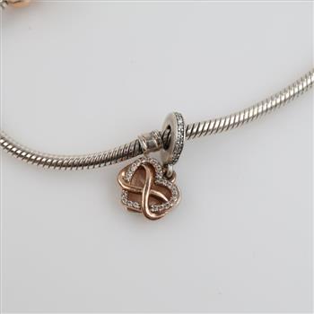 Pandora Sterling Silver GP Accent Snake Chain Bracelet With 1 Charm