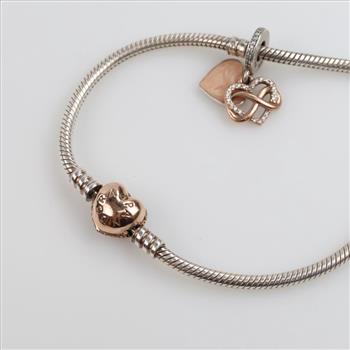 Pandora Sterling Silver GP Accent Snake Chain Bracelet With 1 Charm