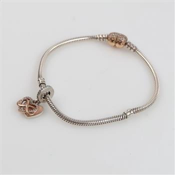 Pandora Sterling Silver GP Accent Snake Chain Bracelet With 1 Charm