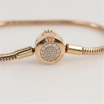 Pandora Sterling Silver GP Sparkling Crown Snake Chain Bracelet