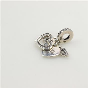 Pandora Sterling Silver Heart And Angel Wings Dangle Charm