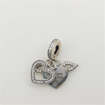 Pandora Sterling Silver Heart And Angel Wings Dangle Charm