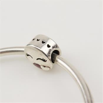 Pandora Sterling Silver Kiss Me Bangle Bracelet With Charm