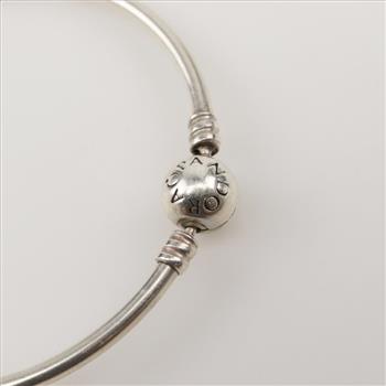 Pandora Sterling Silver Kiss Me Bangle Bracelet With Charm