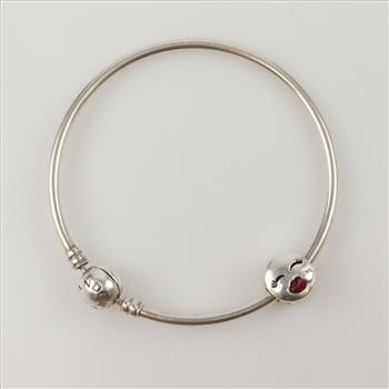 Pandora Sterling Silver Kiss Me Bangle Bracelet With Charm